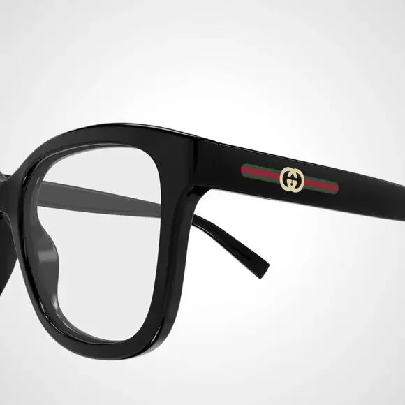 New GUCCI Eyeglasses 53-19-140 Black Square GG Logo Red Green Web Women Rx-able - Picture 3 of 4
